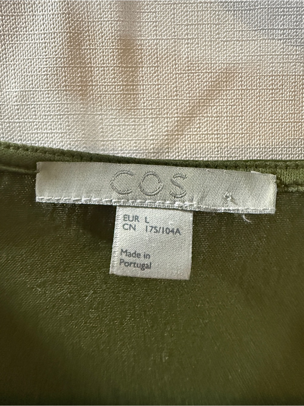COS Olive Green Asymmetric Draped Tunic Top Size L 100% Cotton Made Portugal - Picture 3 of 6